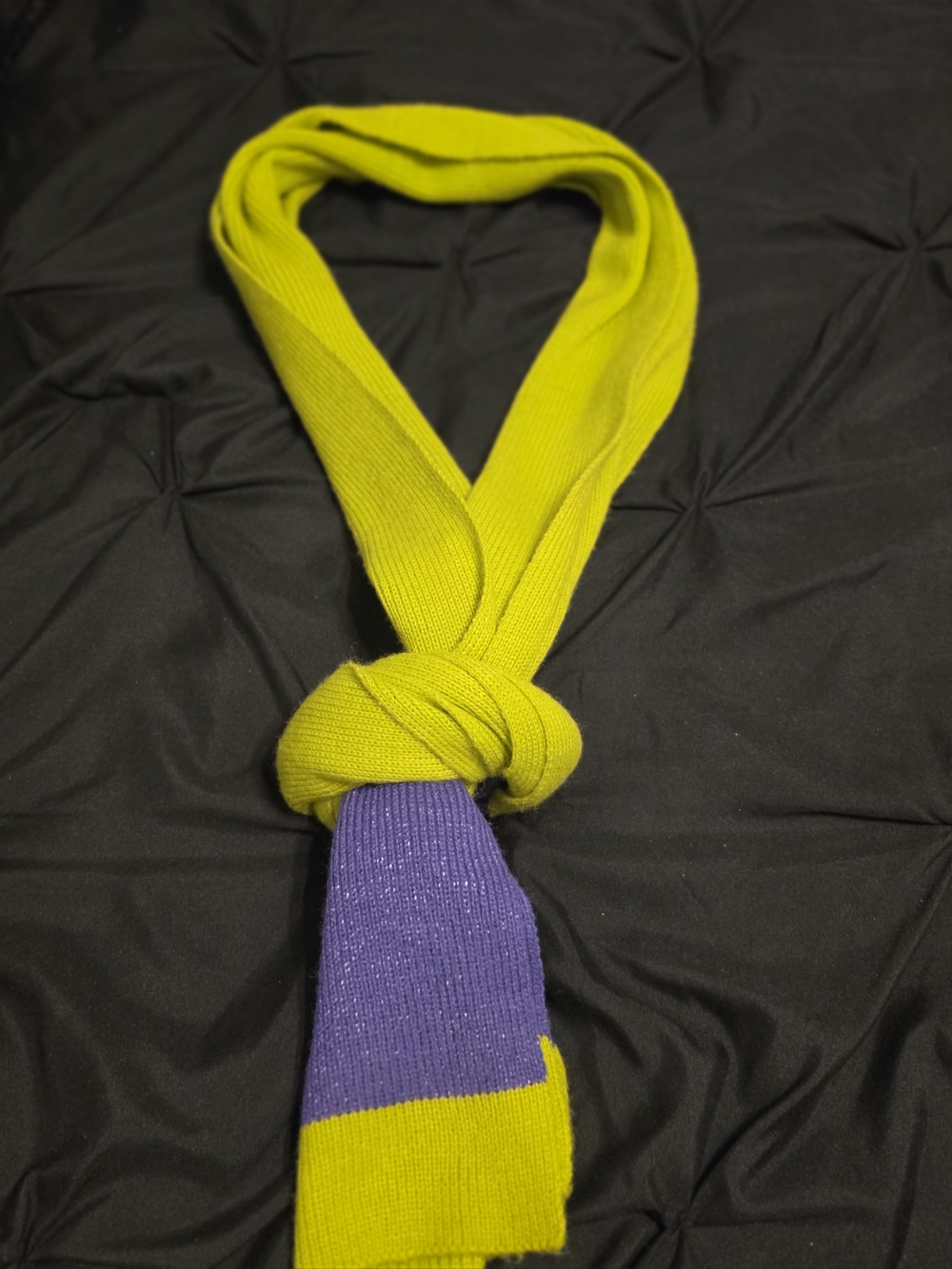 Women’s Two-Tone Knit Scarf in Chartreuse and Purple